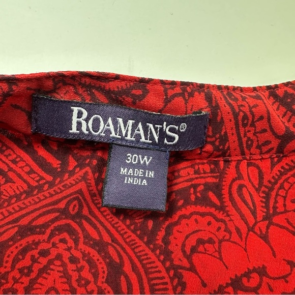 Roamans Red Floral Cover Up Plus Size 3X Sleeveless Sheer  Button Up Side Slit - Picture 4 of 7